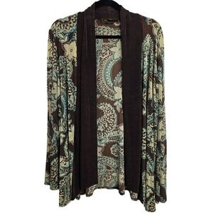Mirasol Women's Paisley Print Cardigan Sweater Duster Brown Blue Green‎ Size L